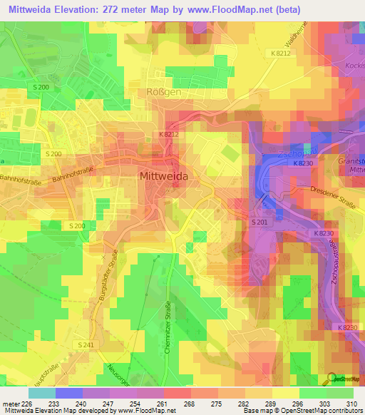 Mittweida,Germany Elevation Map