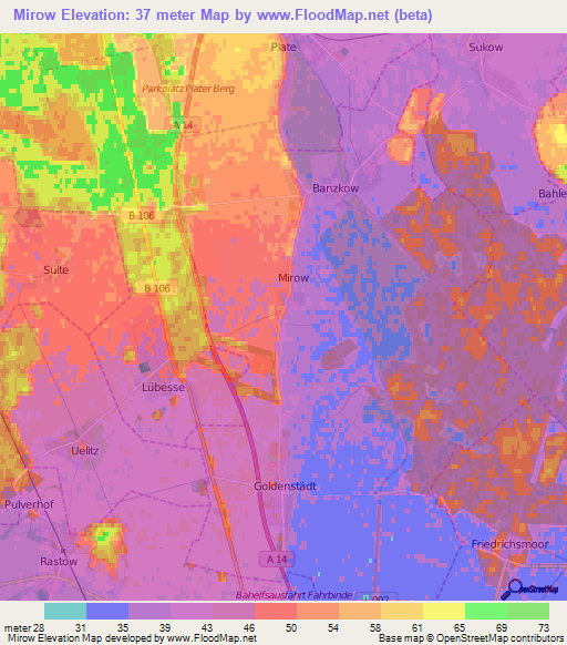 Mirow,Germany Elevation Map