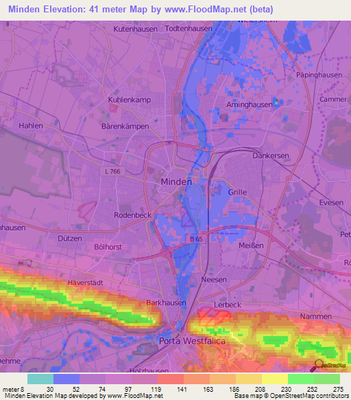 Minden,Germany Elevation Map