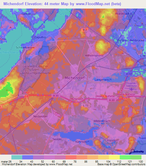 Michendorf,Germany Elevation Map