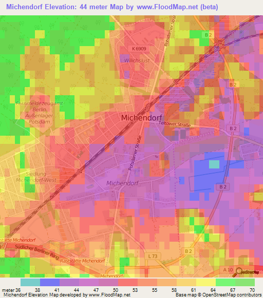 Michendorf,Germany Elevation Map