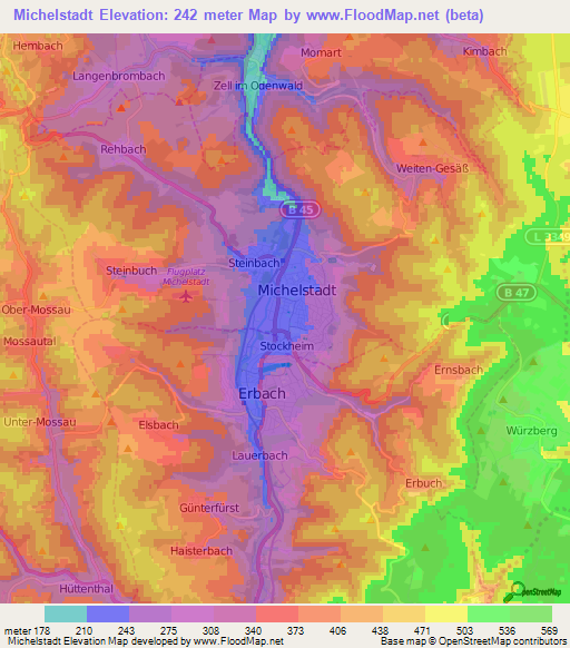 Michelstadt,Germany Elevation Map