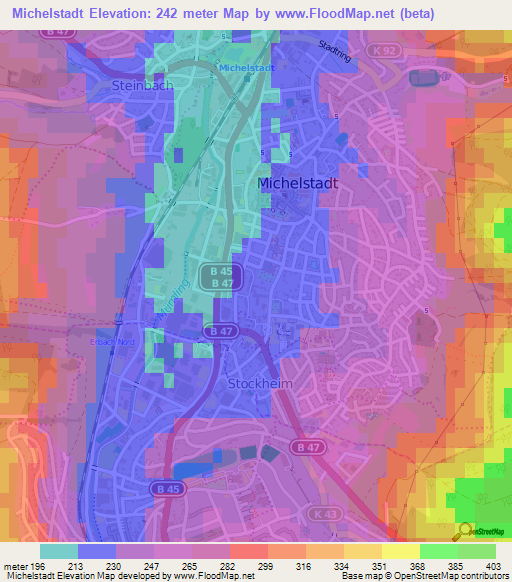 Michelstadt,Germany Elevation Map