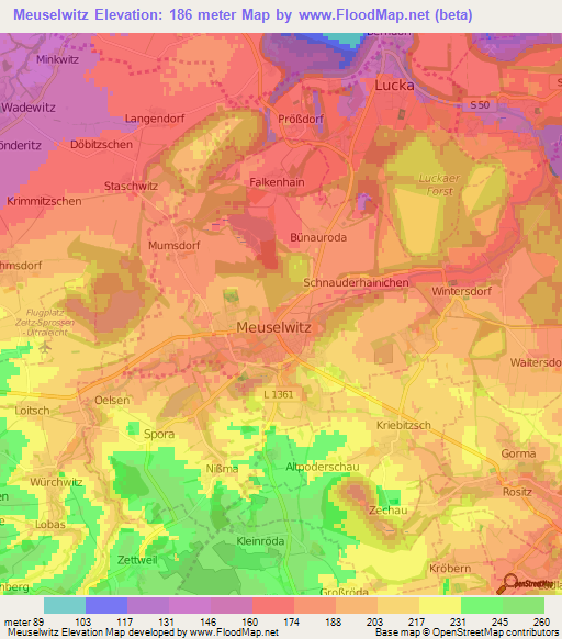 Meuselwitz,Germany Elevation Map