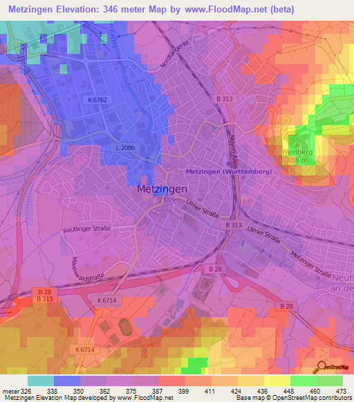 Metzingen,Germany Elevation Map