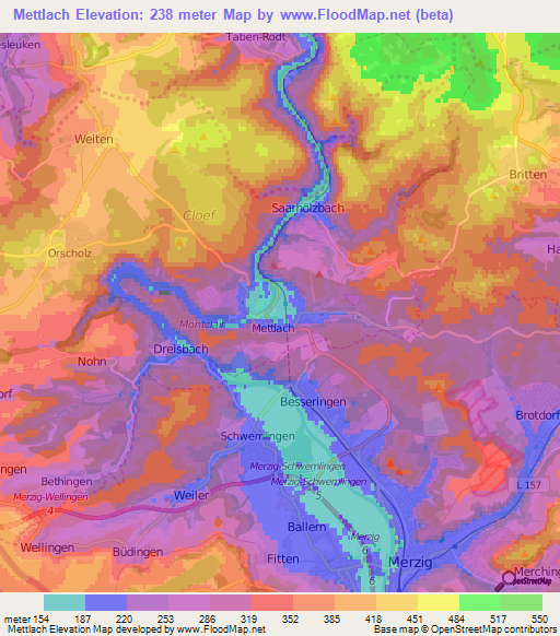 Mettlach,Germany Elevation Map