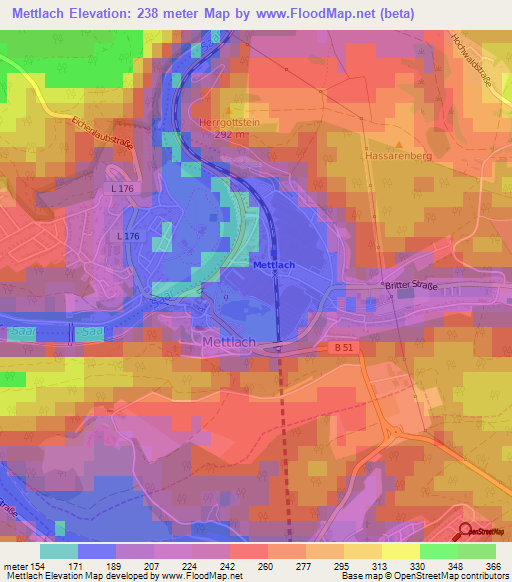 Mettlach,Germany Elevation Map