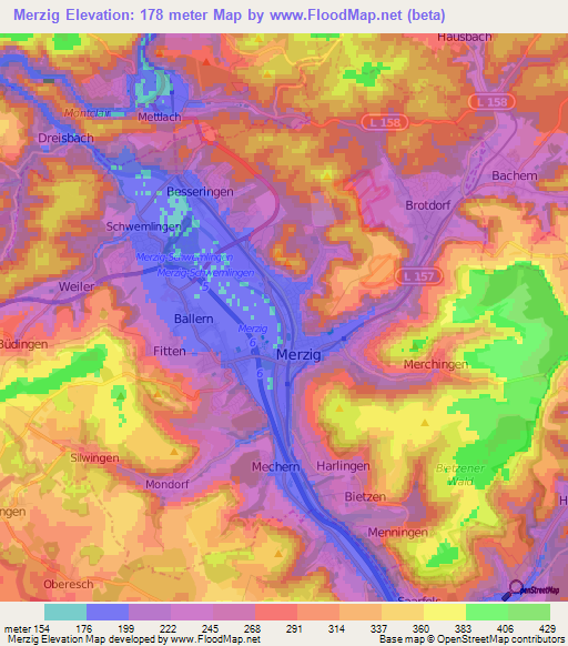 Merzig,Germany Elevation Map