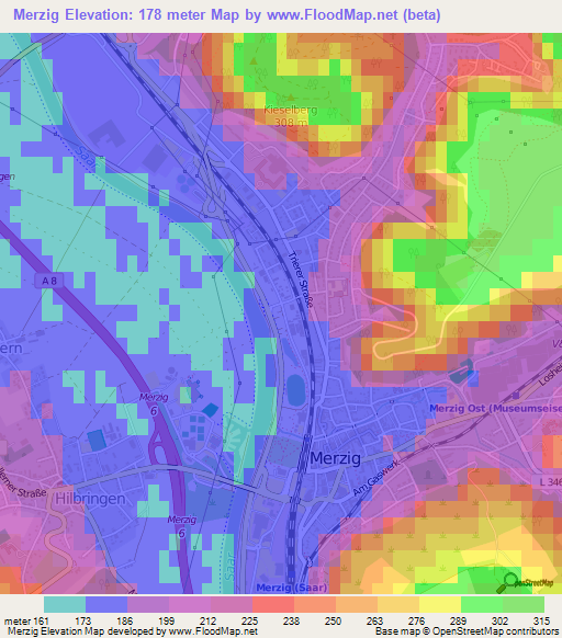 Merzig,Germany Elevation Map