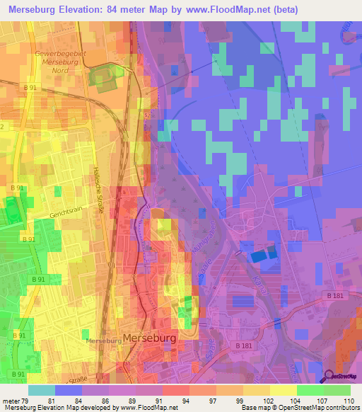 Merseburg,Germany Elevation Map