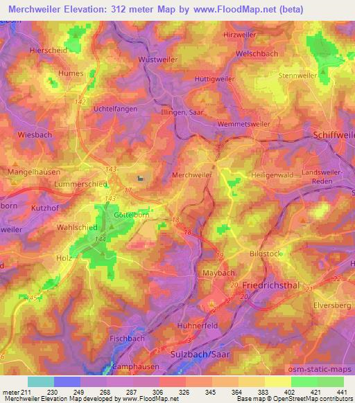 Merchweiler,Germany Elevation Map