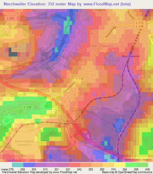 Merchweiler,Germany Elevation Map