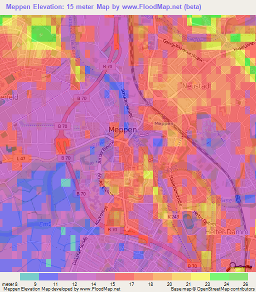 Meppen,Germany Elevation Map