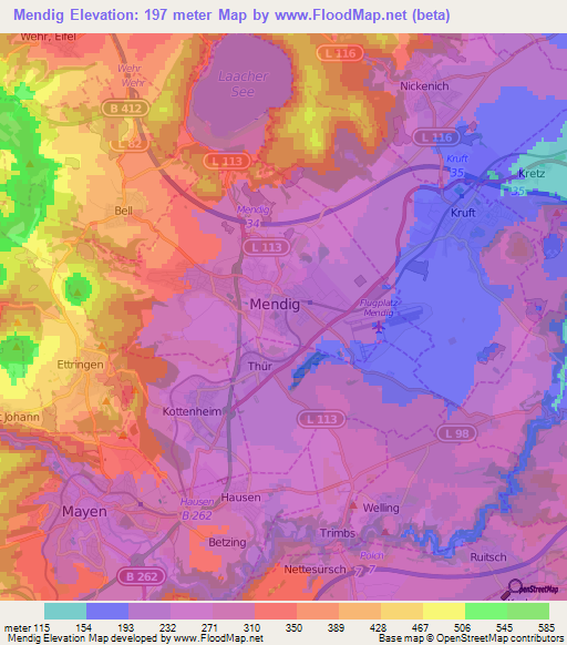 Mendig,Germany Elevation Map