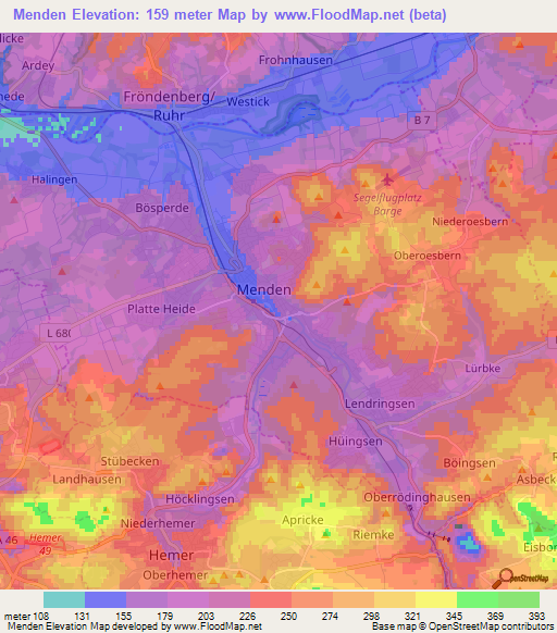 Menden,Germany Elevation Map