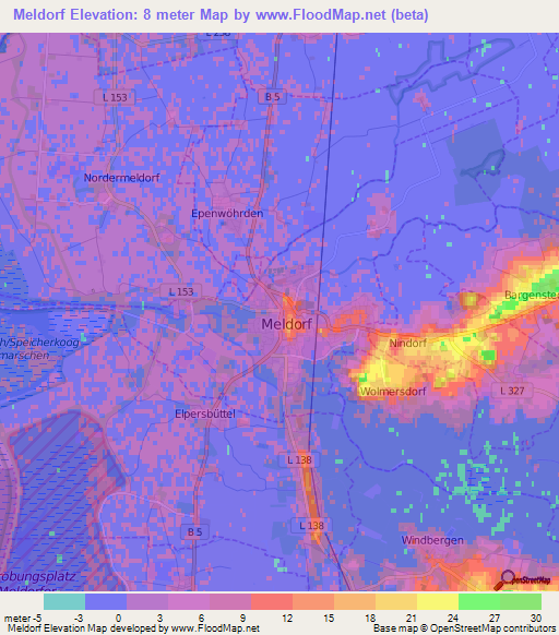 Meldorf,Germany Elevation Map
