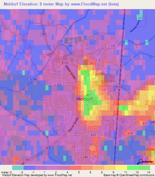 Meldorf,Germany Elevation Map