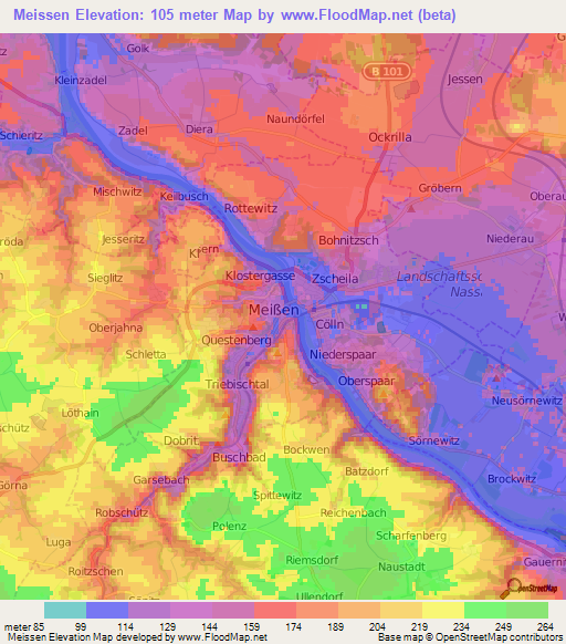 Meissen,Germany Elevation Map