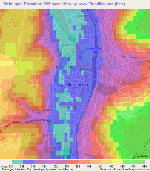 Meiningen,Germany Elevation Map