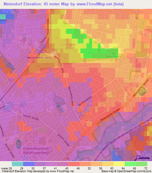 Meiendorf,Germany Elevation Map