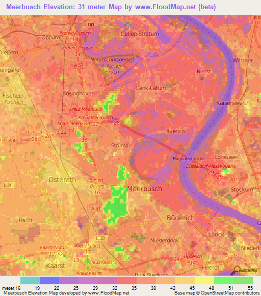 Meerbusch,Germany Elevation Map