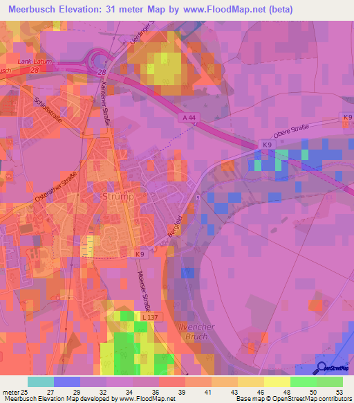 Meerbusch,Germany Elevation Map