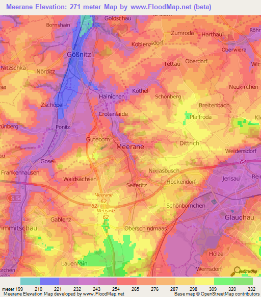 Meerane,Germany Elevation Map