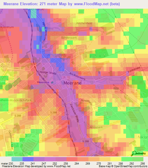 Meerane,Germany Elevation Map