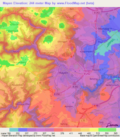 Mayen,Germany Elevation Map