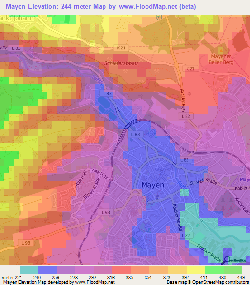 Mayen,Germany Elevation Map