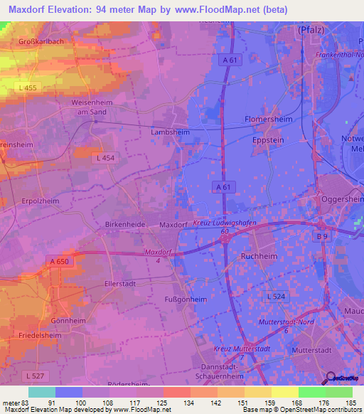 Maxdorf,Germany Elevation Map