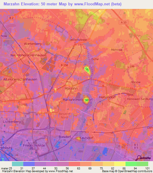 Marzahn,Germany Elevation Map