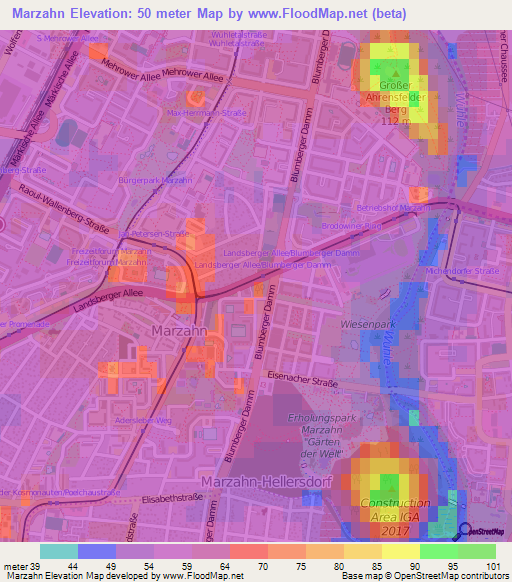 Marzahn,Germany Elevation Map