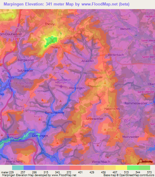 Marpingen,Germany Elevation Map