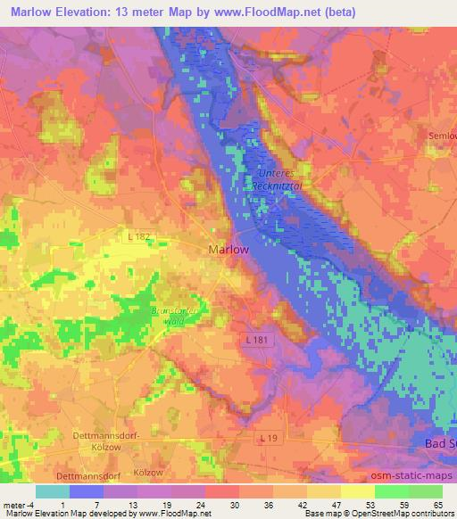 Marlow,Germany Elevation Map