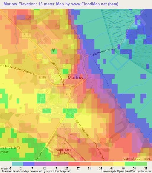 Marlow,Germany Elevation Map