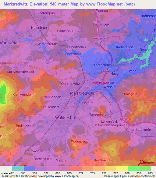 Marktredwitz,Germany Elevation Map