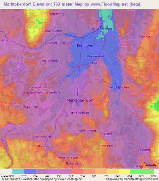 Marktoberdorf,Germany Elevation Map