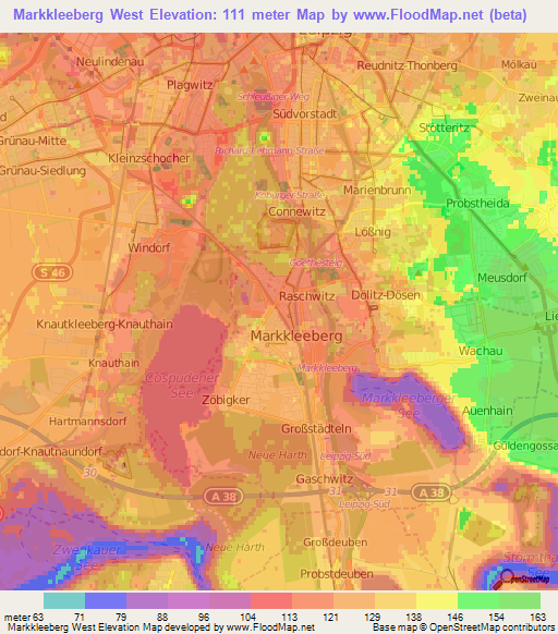 Markkleeberg West,Germany Elevation Map