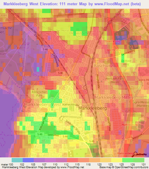 Markkleeberg West,Germany Elevation Map