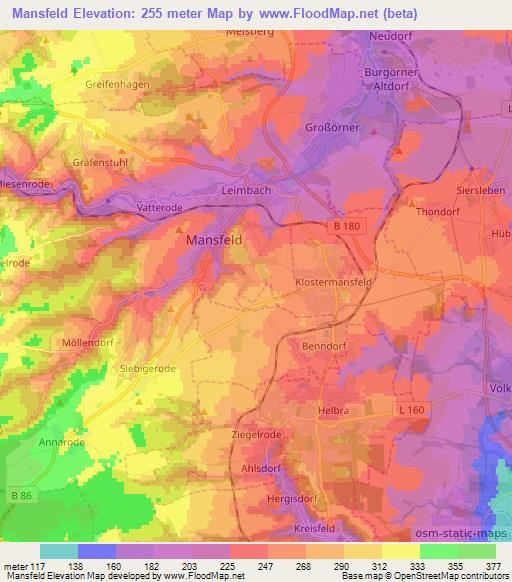 Mansfeld,Germany Elevation Map