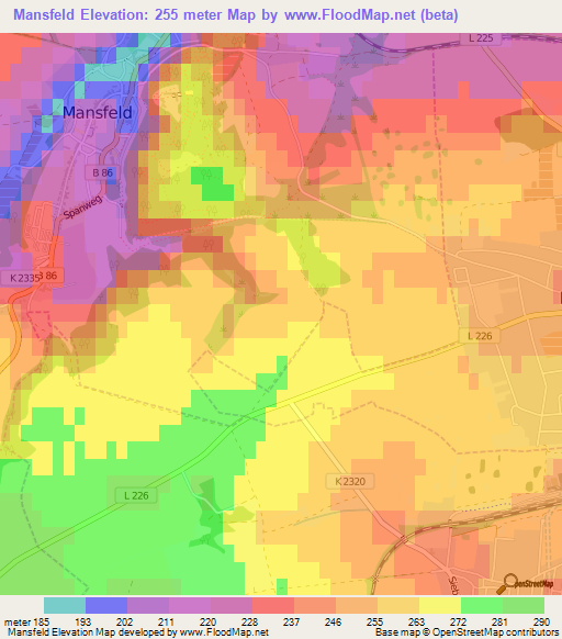 Mansfeld,Germany Elevation Map