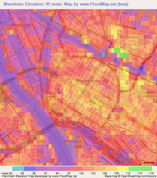 Mannheim,Germany Elevation Map