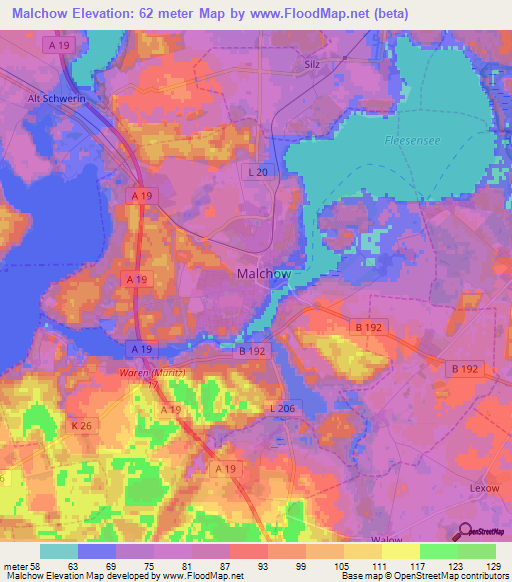 Malchow,Germany Elevation Map