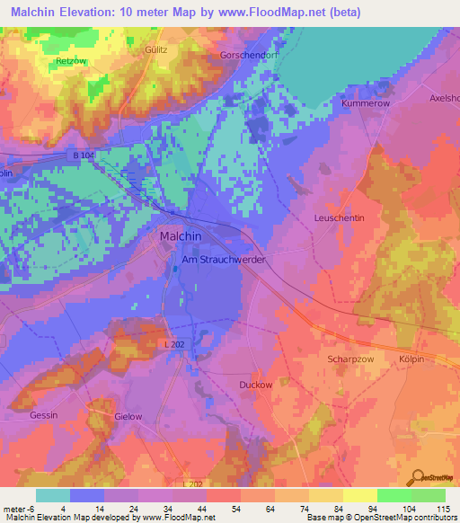 Malchin,Germany Elevation Map