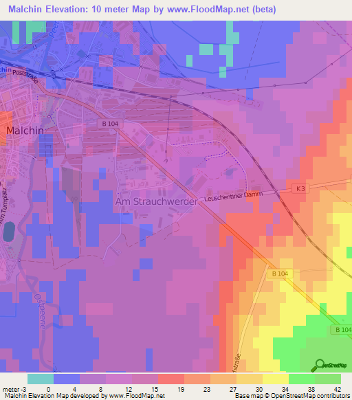 Malchin,Germany Elevation Map