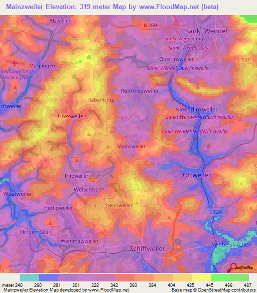 Mainzweiler,Germany Elevation Map