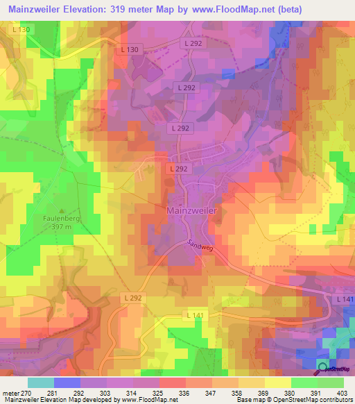 Mainzweiler,Germany Elevation Map