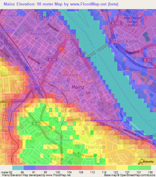 Mainz,Germany Elevation Map