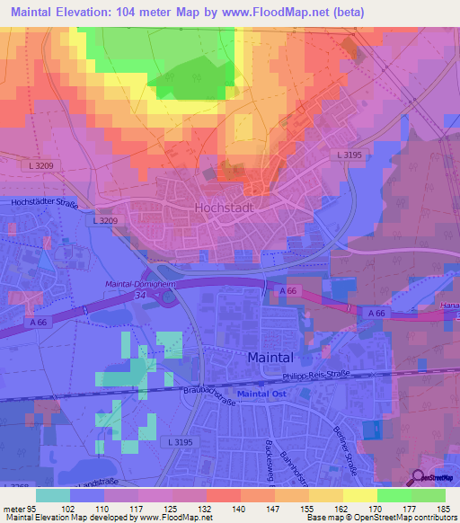 Maintal,Germany Elevation Map